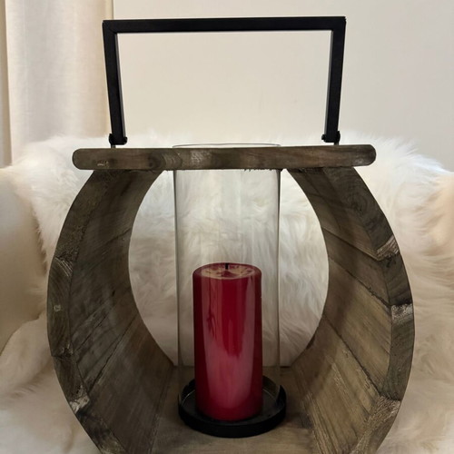 Wooden candle lantern like new, 21x19x26 cm