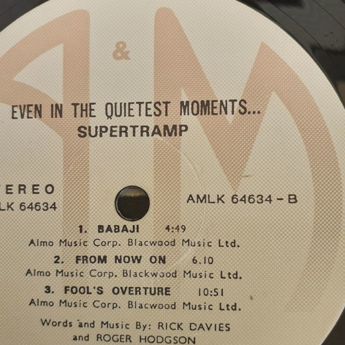 Supertramp Even in the Quietest Moments vinyl used, rock