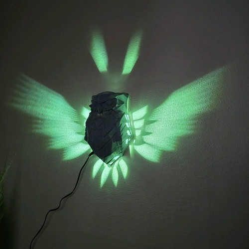 Owl wall light 3d printed, new, gray color