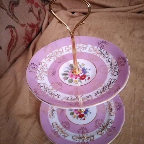 Royal Grafton two-tier antique serving stand with pink floral design