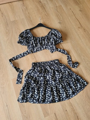 Shein skirt with crop top set like new, black and white