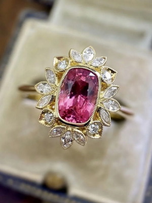 Vintage ring with red stone made of copper, new
