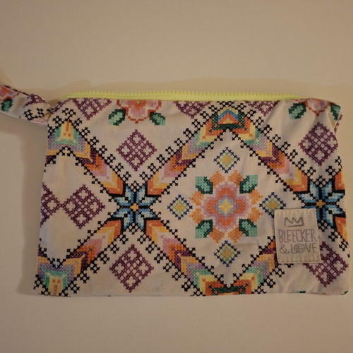 Bleecker & Love toiletry bag used, colorful ethnic jacquard