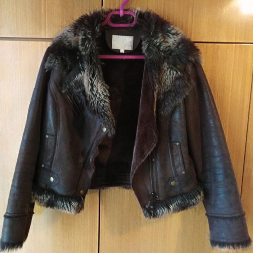 Suede women's jacket with fur lining like new, brown