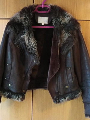 Suede women's jacket with fur lining like new, brown