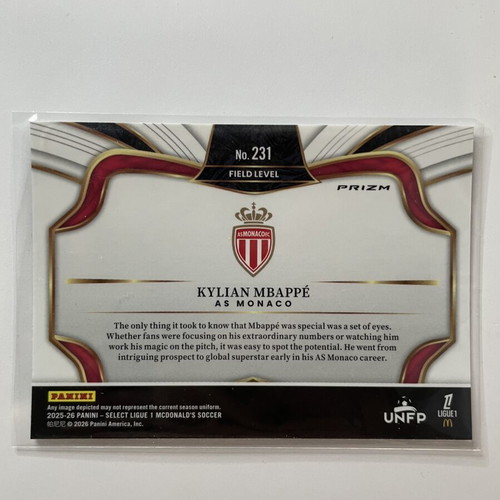 Kylian Mbappe Field Level Silver Prizm 2025-26 Panini Select card like new