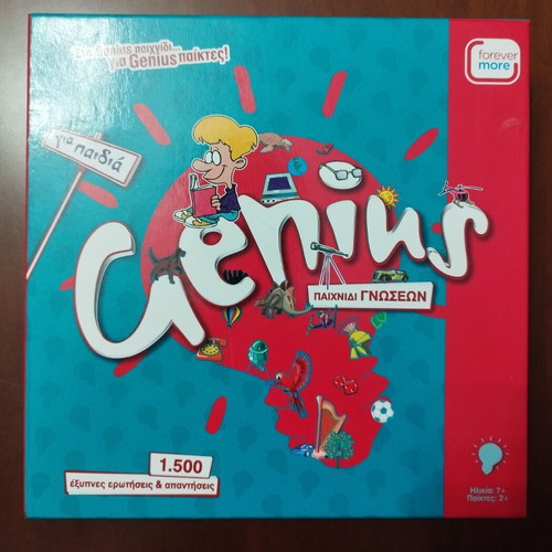Genius board game used with cards, dice and instructions