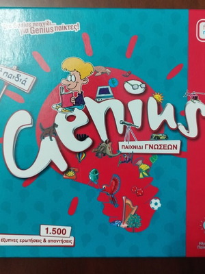 Genius board game used with cards, dice and instructions