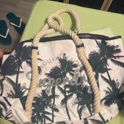 Superdry beach bag shoulder used, white and blue