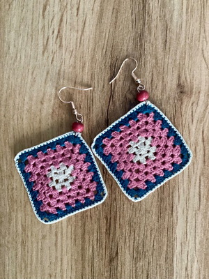 Χειροποίητα πλεκτά σκουλαρίκια granny square μεγάλα καινούργια