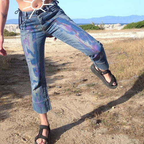 Jeans hand-painted, new, size S, brand Sarah