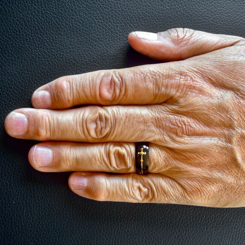 Black ring with removable gold crosses, M FORGE