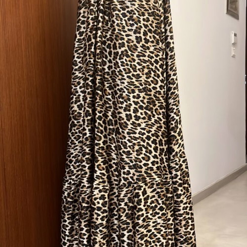 Maxi dress leopard pattern new, satin fabric, beige and brown