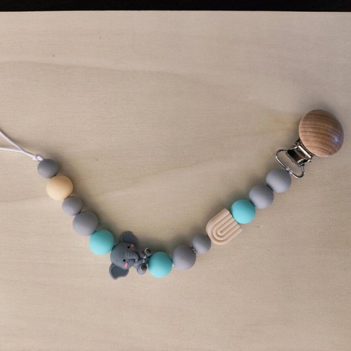 Pacifier clip handmade new with elephant theme