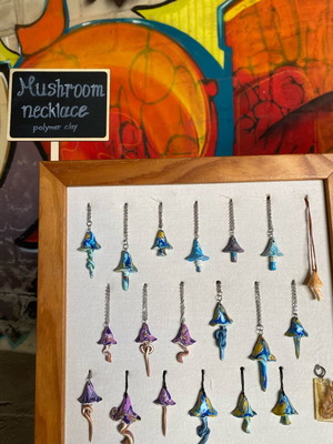 Handmade mushroom necklaces polymer clay with stainless steel chain