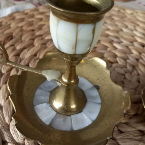 Set of brass candlesticks used, beautifully decorated