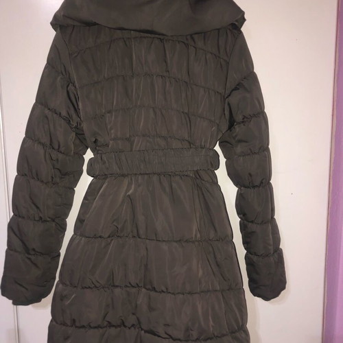 Long mid-length women's jacket used, size L, dark olive/brown