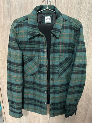 Zara shirt-style jacket medium black and green like new