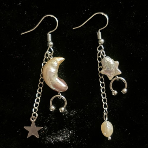 Handmade earrings with natural moon and star shaped pearls