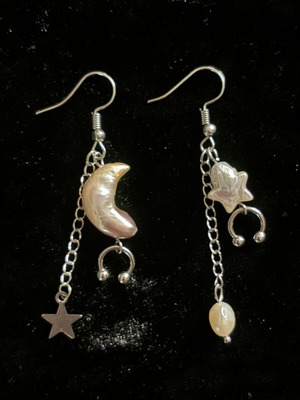 Handmade earrings with natural moon and star shaped pearls