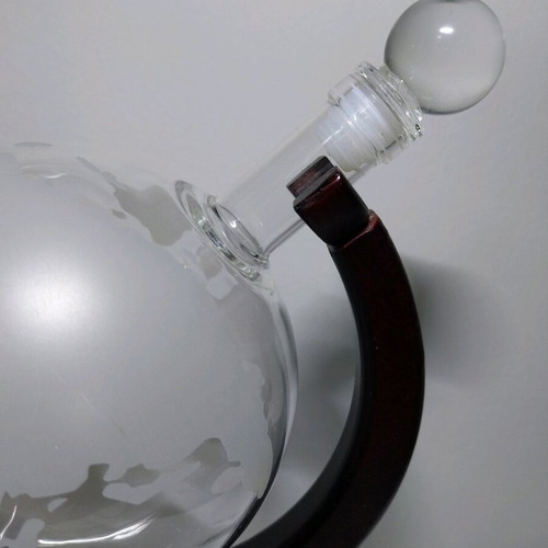Glass Whiskey Liquor Globe Bar Decanter with Wooden Base