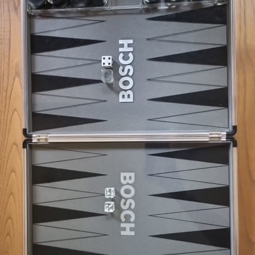 Backgammon in aluminum case Metoni with Bosch logo