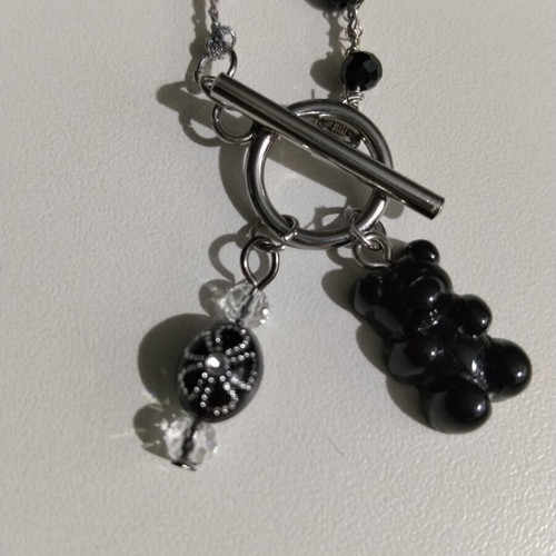 Handmade necklace with bear charm like new, black