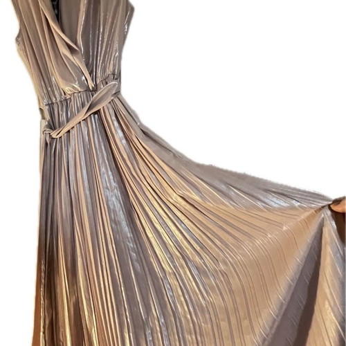 Maxi dress Camelot new, pleated skirt, light pink with silver shine
