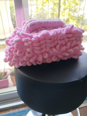 Puffy bag pink handheld new with inner lining handmade