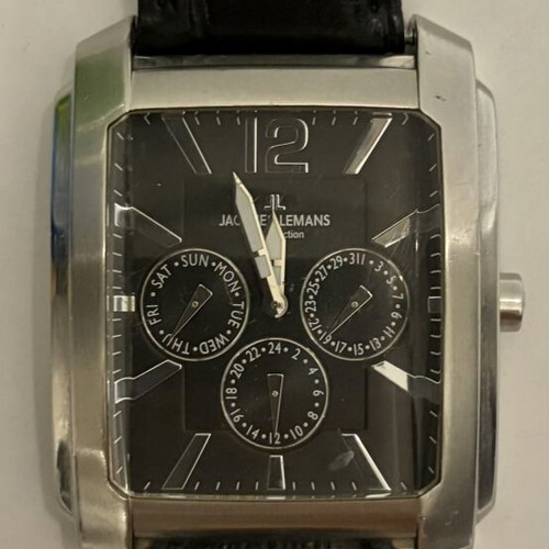 Jacques Lemans men's wristwatch with black leather strap