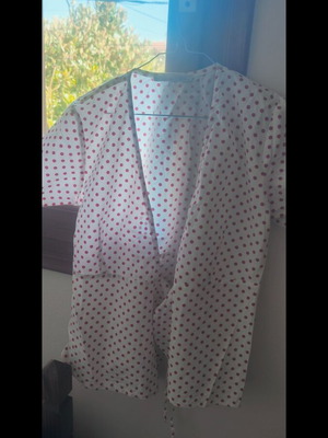 Helmi cotton wrap blouse used, white with red polka dots, size M