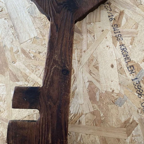 Vintage wooden key holder with analog thermometer used