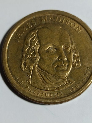 America One Dollar 2007 P used, James Madison copper zinc coin