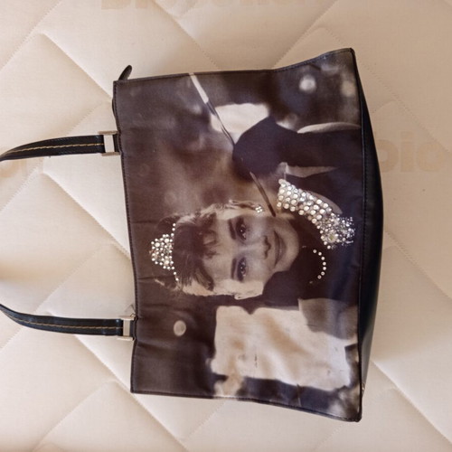Handbag with Audrey Hepburn print, black and white