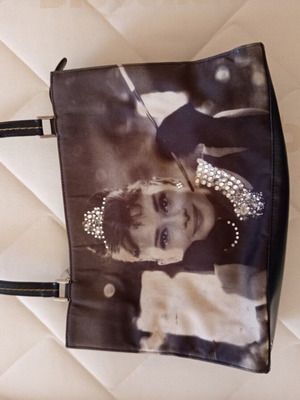 Handbag with Audrey Hepburn print, black and white