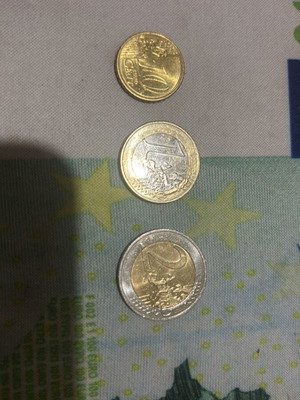 Set of three euro coins used