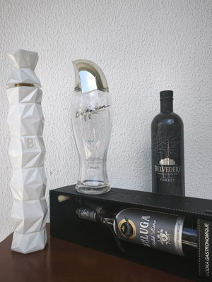 Premium empty vodka bottles set Belvedere 10 Beluga Gold Line Smogóry Forest Kauffman
