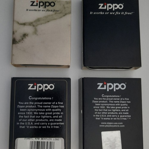 Zippo empty metal boxes like new, set of 4 with Playboy, Mercedes, The Beatles, Jack Daniel's