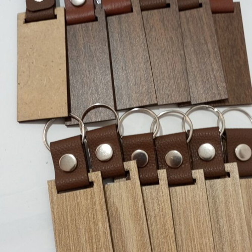 Keychains pack of 12 with genuine leather and wood