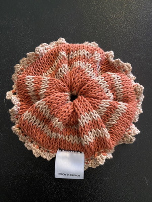 Πλεκτό scrunchie καινούργιο, βαμβακερό με ρίγες και λεπτομέρεια