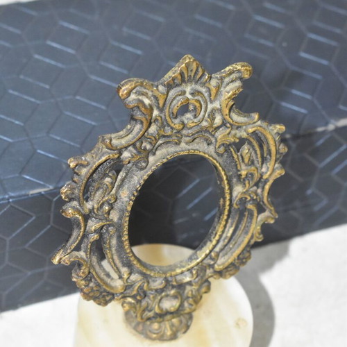 Vintage brass miniature frame with onyx base used, no glass