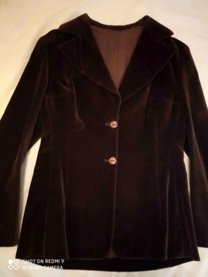 Γυναικείο βελούδινο σακάκι μεταχειρισμένο, σκούρο καφέ, μέγεθος S-XS