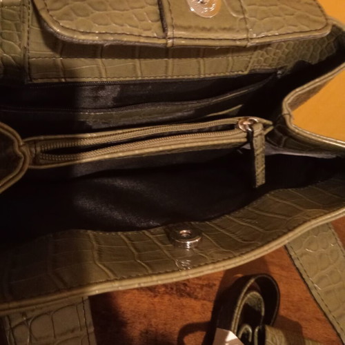 L. Credi olive vegan synthetic leather tote bag with charm and strap