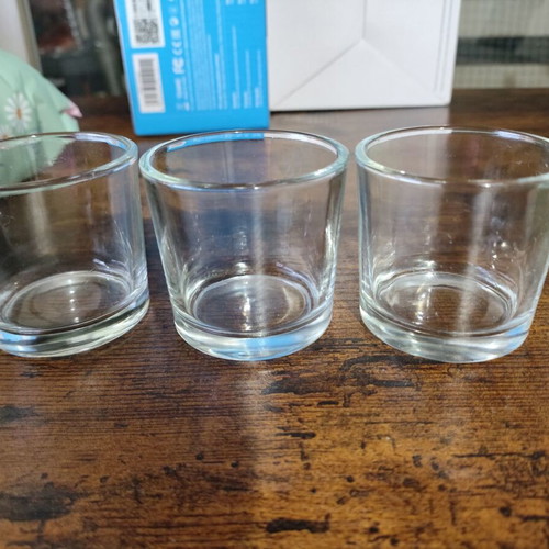 Set of three glass tealight holders new