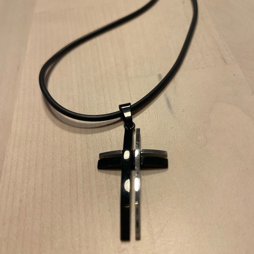 Chain with modern cross new in black and silver color