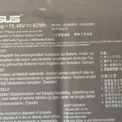 Asus Rog GV Series Battery C41N2009 62Wh 15.48V New