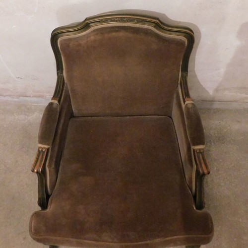 Wooden armchair vintage used with velvet upholstery