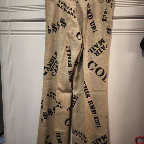 Linen pants with prints and letters new, size L 40 12, black and beige