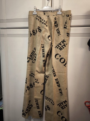Linen pants with prints and letters new, size L 40 12, black and beige