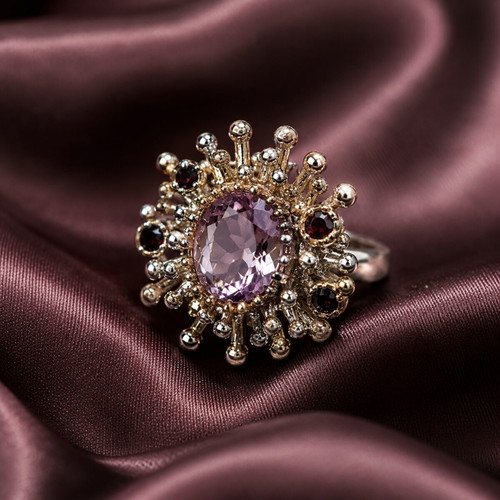 Vintage Sterling Silver Amethyst and Garnet Statement Ring 925 like new